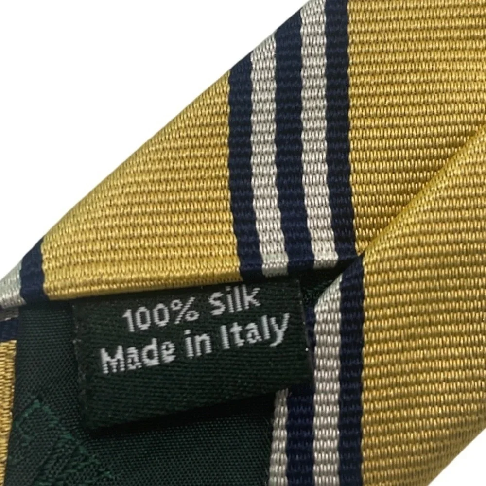 J.Crew Mens Necktie Silk Repp Stripe‎ Yellow Navy Blue Italy Prep Formal Tie